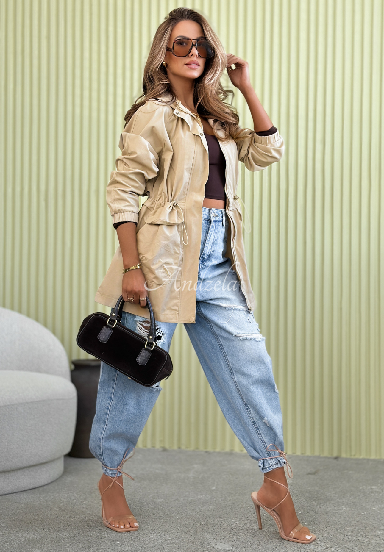 Lightweight cotton hooded parka jacket Look Beyond beige