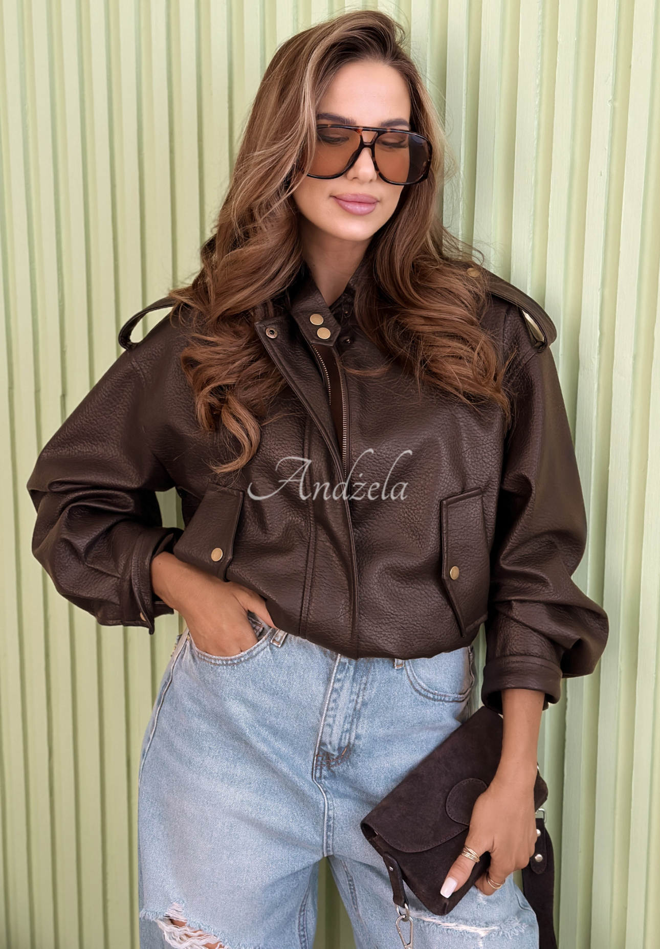 Grand Central chocolate brown short leather bomber jacket