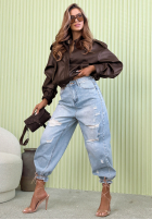 Krótka skórzana kurtka bomberka Grand Central czekoladowa