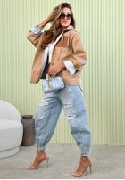 Krótka kurtka z kołnierzem Brookfield Place beżowa