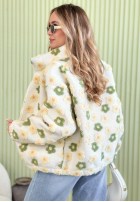 Kwiecista kurtka ze stójką Garden Of Flowers biało-zielona