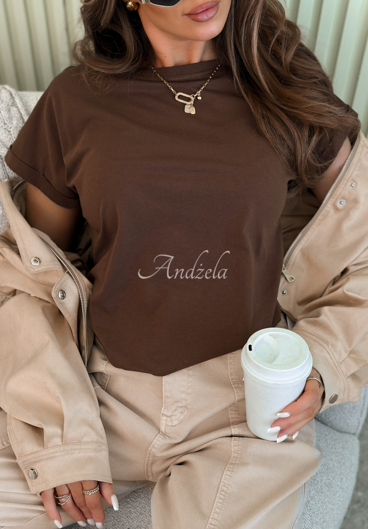 Bawełniany T-shirt Solenne czekoladowy