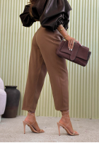 Eleganckie spodnie wide leg z paskiem Begin Doing czekoladowe