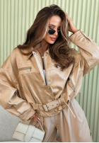 Krótka skórzana kurtka Well Go Then beżowa