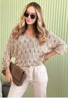 Długi ażurowy sweter My Own Joy beżowy