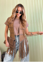 Długa zamszowa kamizelka z frędzlami Rocky Mountain ciemnobeżowa