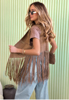 Długa zamszowa kamizelka z frędzlami Rocky Mountain ciemnobeżowa