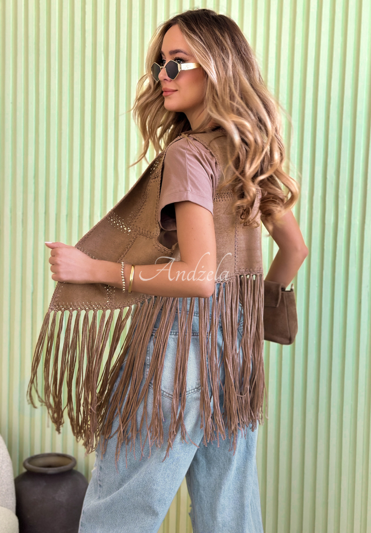 Rocky Mountain camel suede vest with fringes