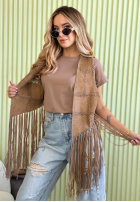 Długa zamszowa kamizelka z frędzlami Rocky Mountain ciemnobeżowa