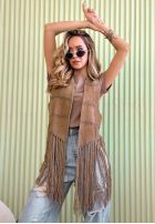 Długa zamszowa kamizelka z frędzlami Rocky Mountain ciemnobeżowa