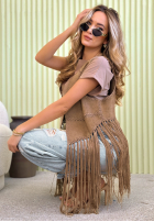 Długa zamszowa kamizelka z frędzlami Rocky Mountain ciemnobeżowa