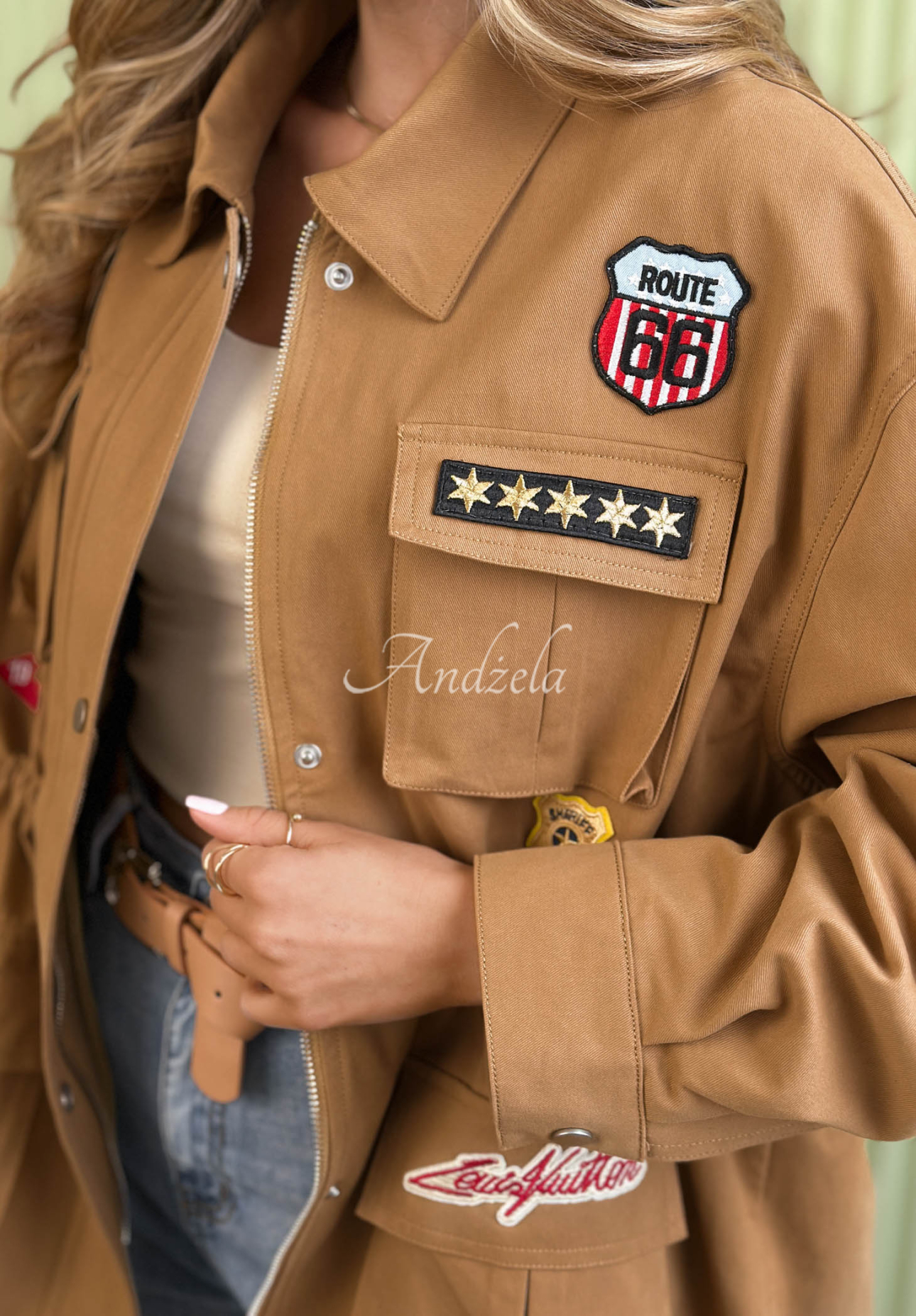 Cotton parka jacket with Palloma patches, camel