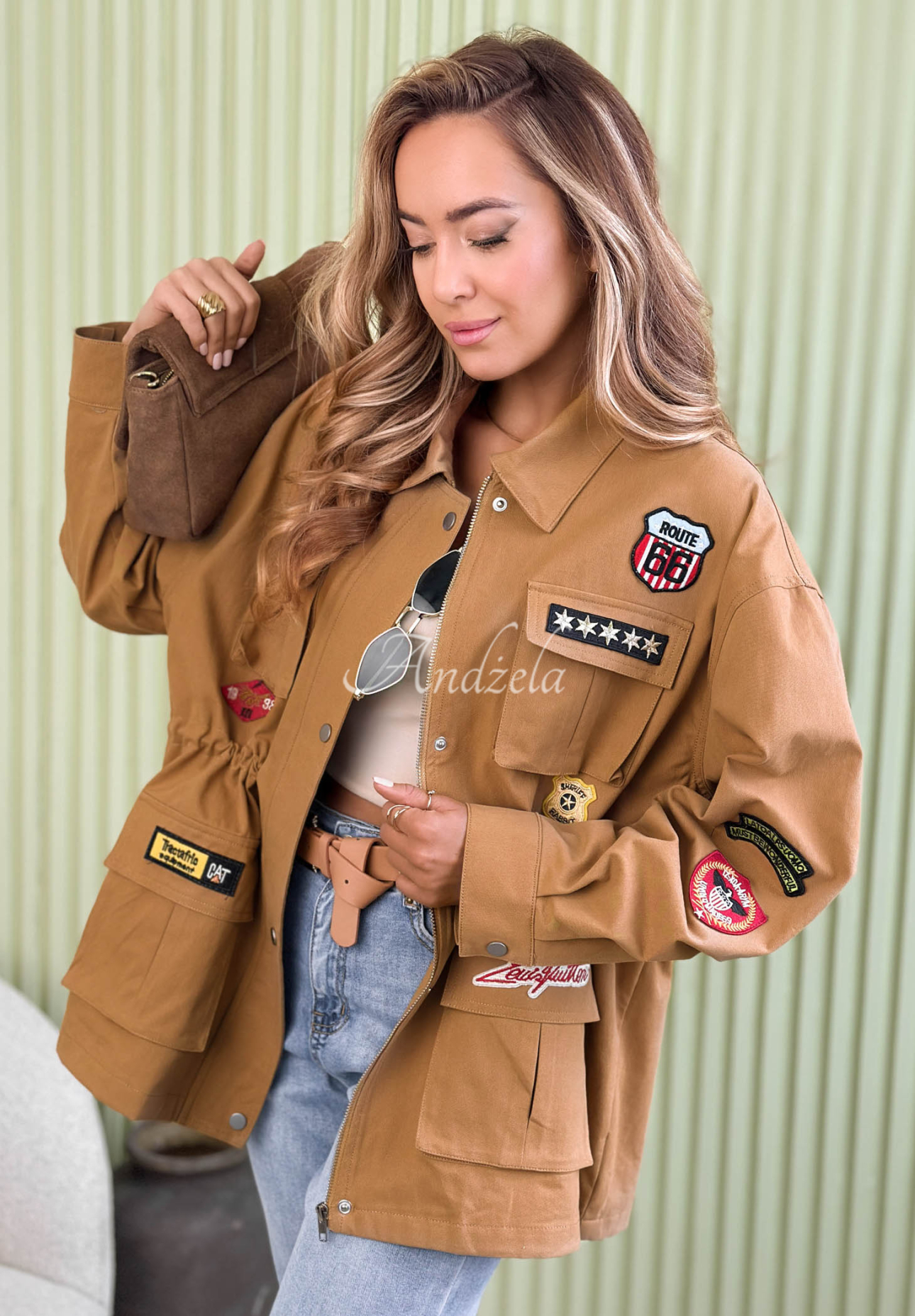 Cotton parka jacket with Palloma patches, camel