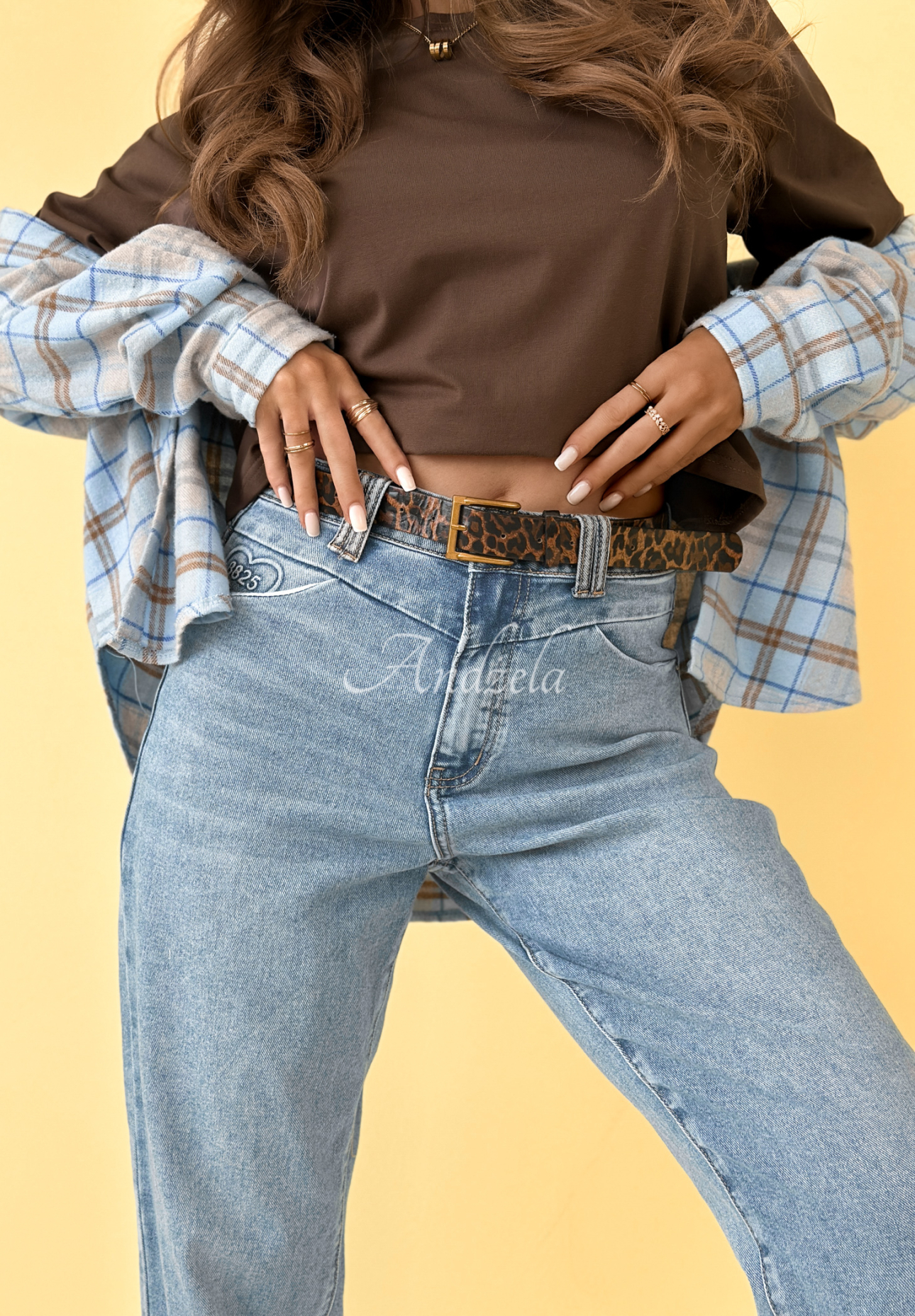 Make Me Smile blue boyfriend jeans with belt