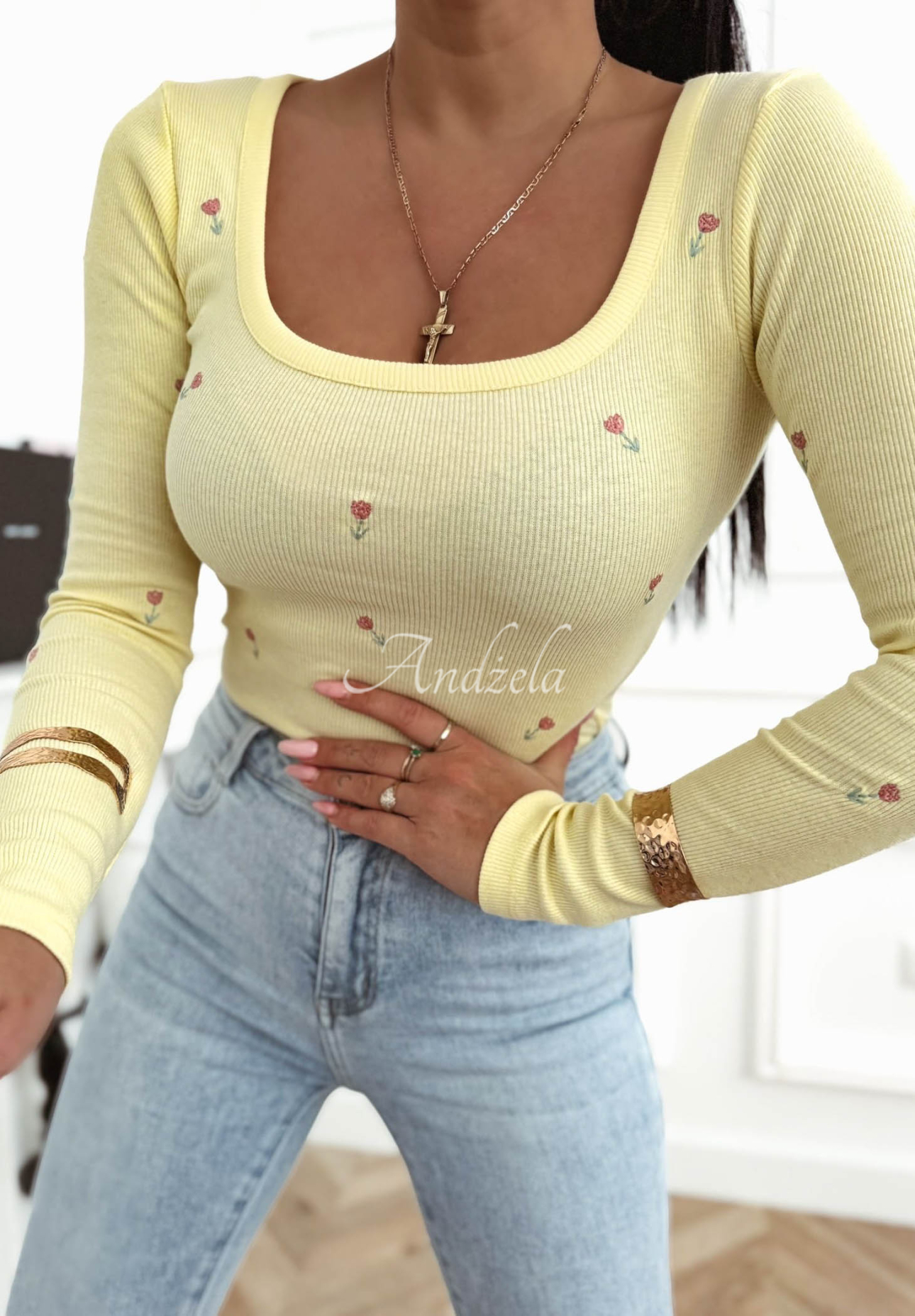 Rosalie yellow striped cotton floral blouse