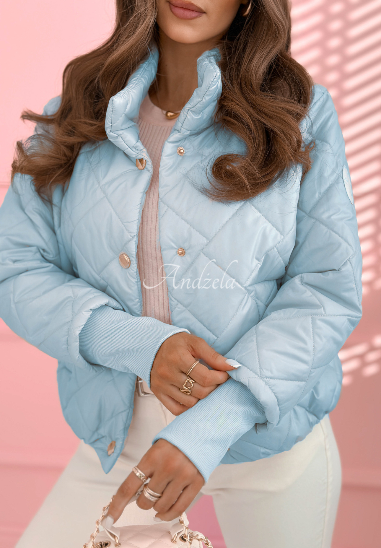 Hilda quilted jacket with stand-up collar, sky blue 