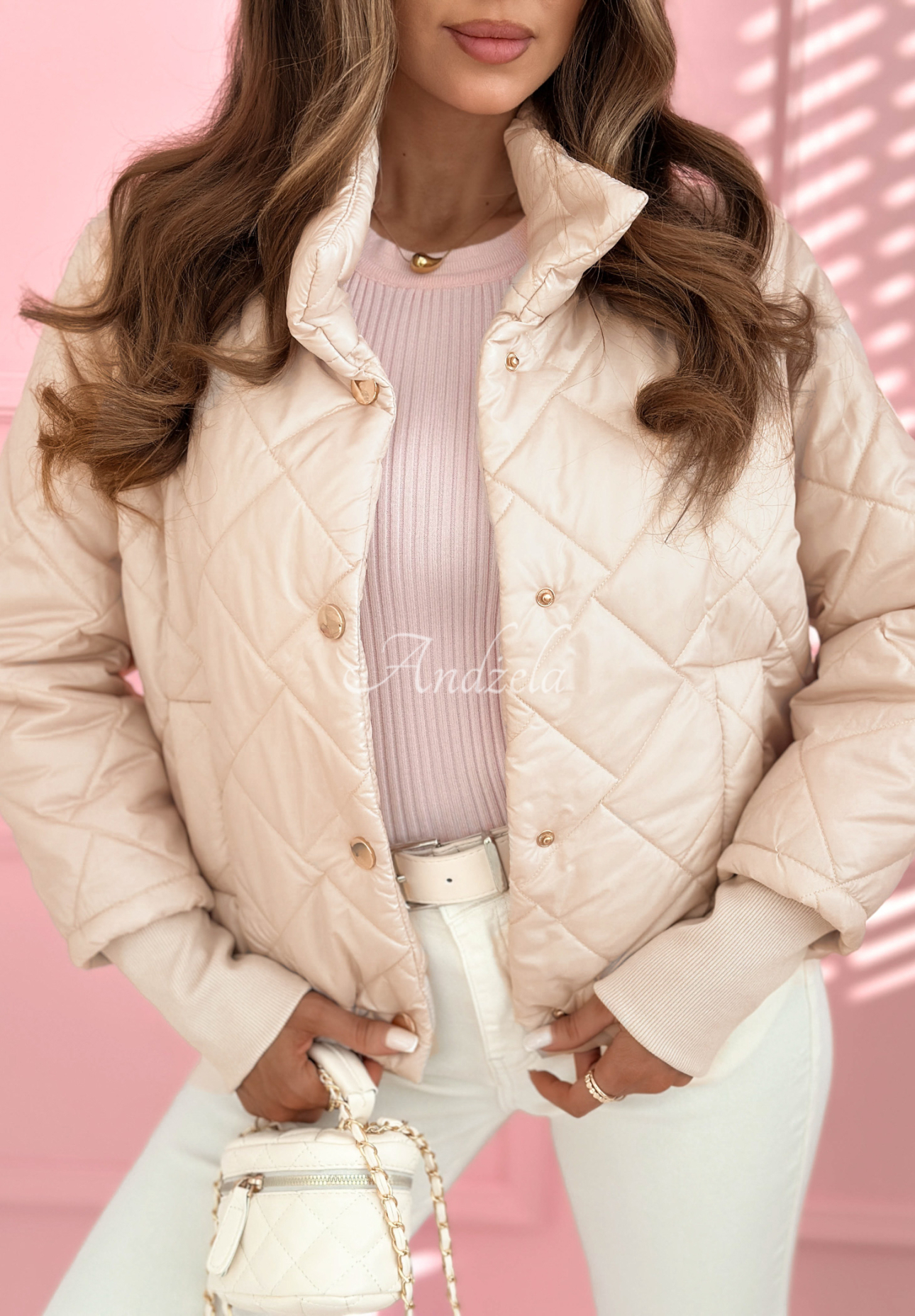Hilda quilted jacket with stand-up collar, beige