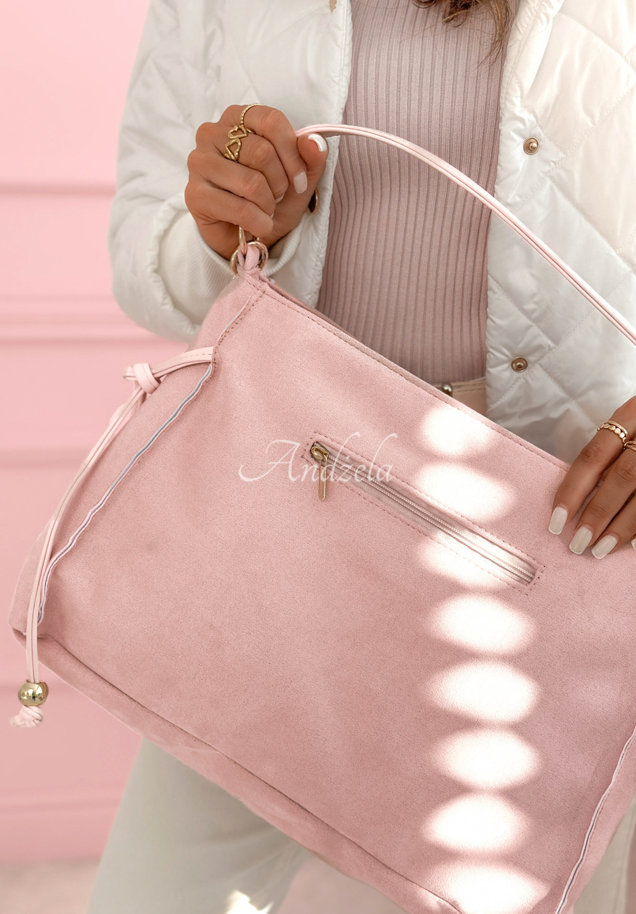 Everyday Smile light pink bag with decorative stitching