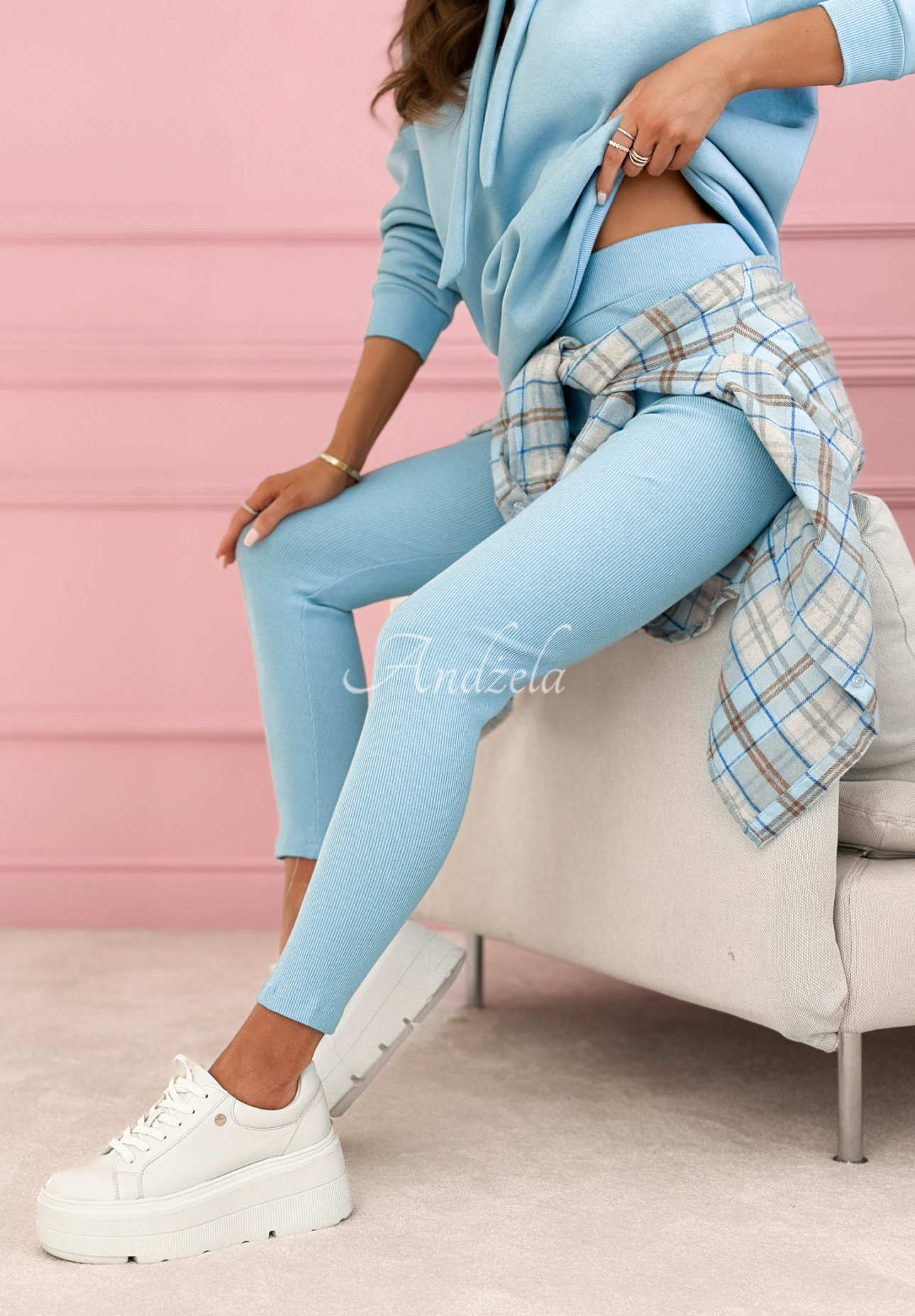Cotton tracksuit set with hoodie and leggings Hot Duo light blue