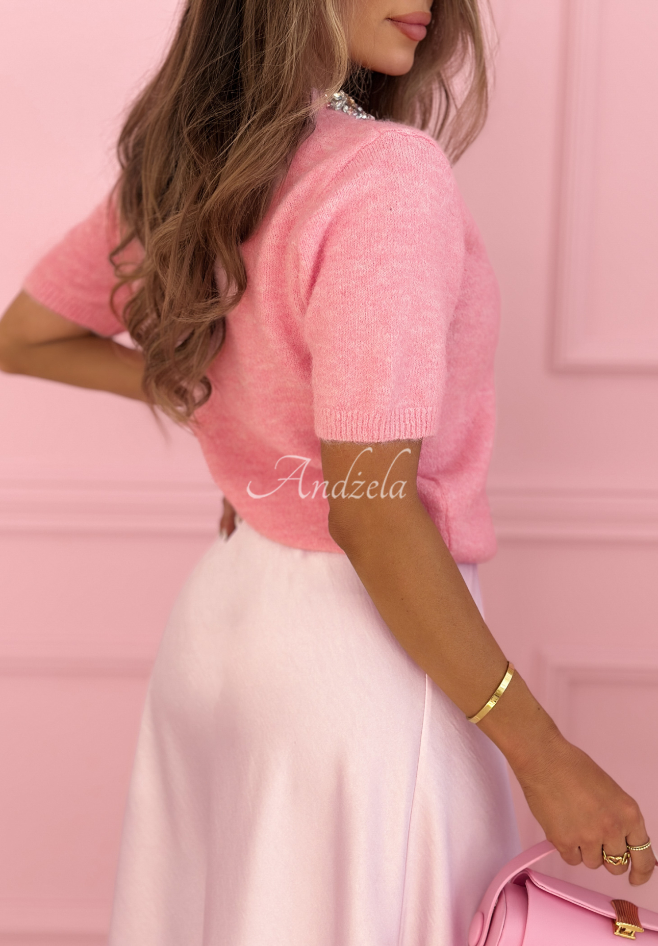 Sweater with decorative crystals and With Diamonds wool, pink