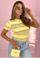 Koronkowa bluzka z krótkimi rękawami Secret Reverie błękitna