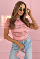 Koronkowa bluzka z krótkimi rękawami Secret Reverie błękitna