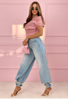 Koronkowa bluzka z krótkimi rękawami Secret Reverie błękitna