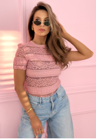 Koronkowa bluzka z krótkimi rękawami Secret Reverie błękitna