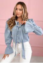 Jeansowa koszula z falbankami i wiązaniem Nayara jasnoniebieska