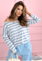 T-shirt w paski Only Stripes biało-błękitny