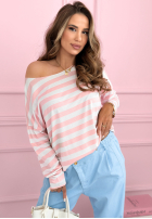 T-shirt w paski Only Stripes biało-różowy