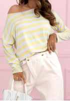 T-shirt w paski Only Stripes biało-żółty