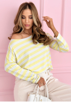 T-shirt w paski Only Stripes biało-żółty