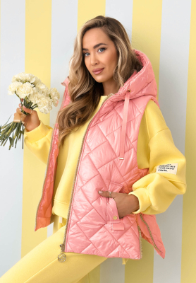 Spring Touch quilted hooded vest, pink