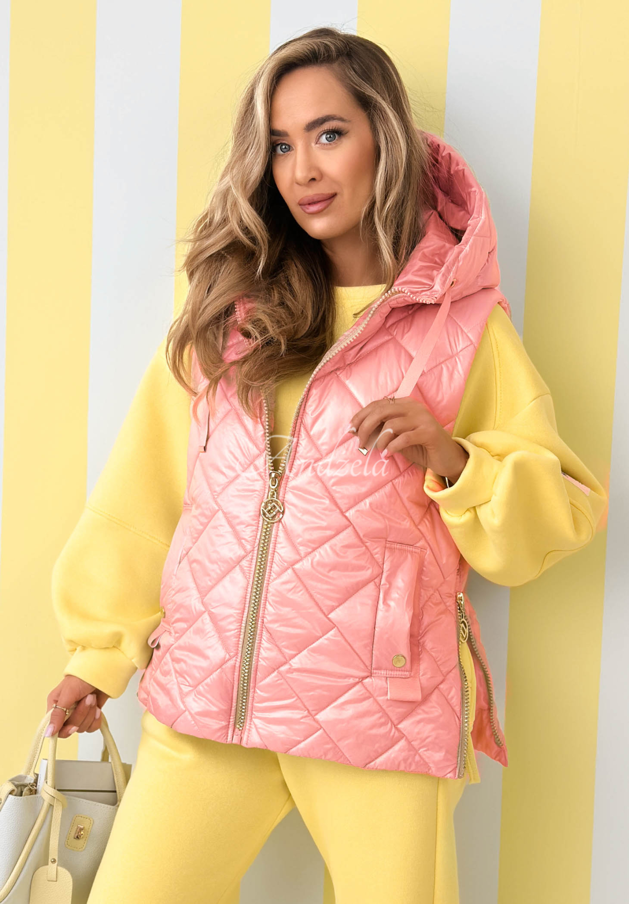 Spring Touch quilted hooded vest, pink