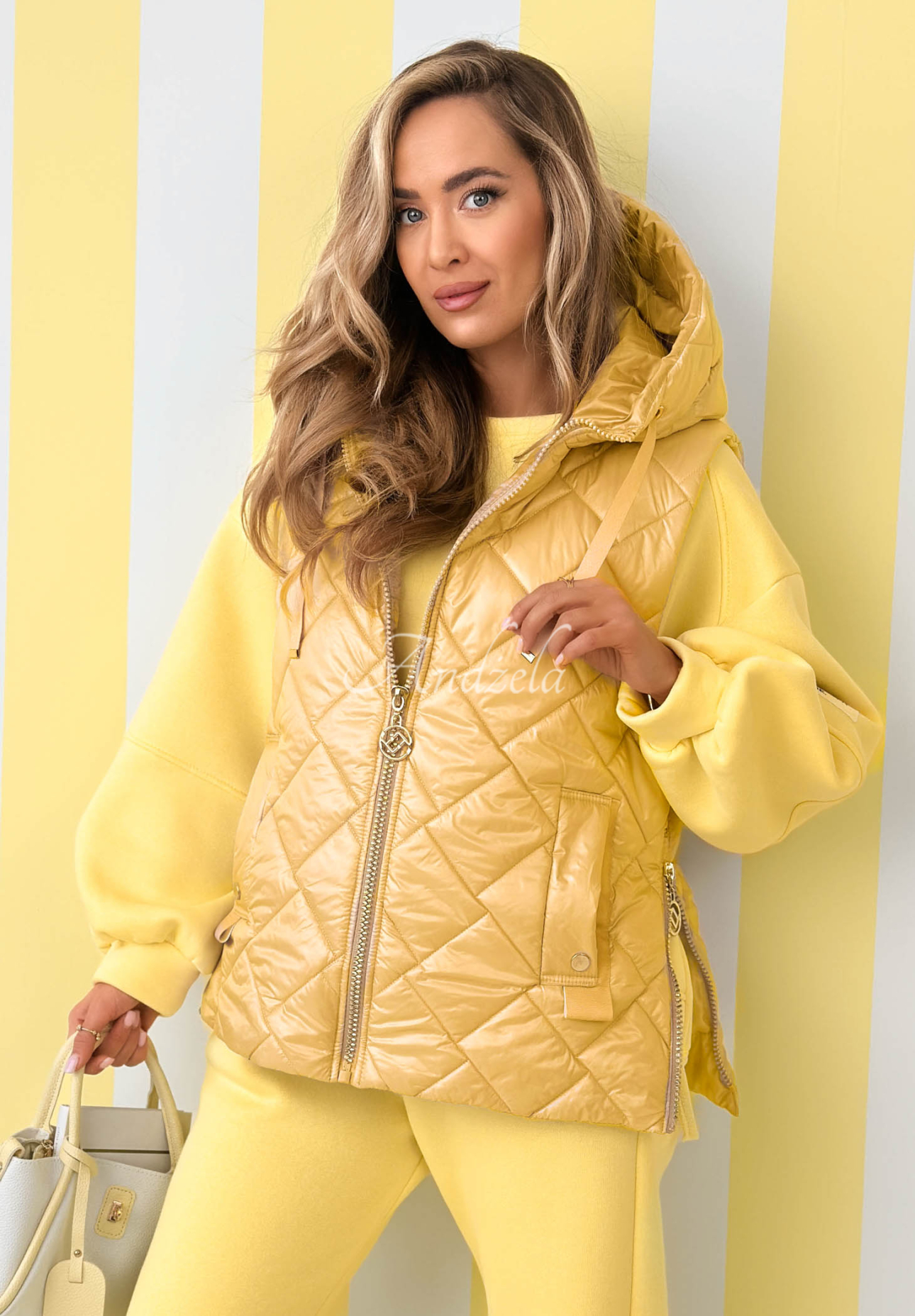 Spring Touch yellow quilted hooded vest