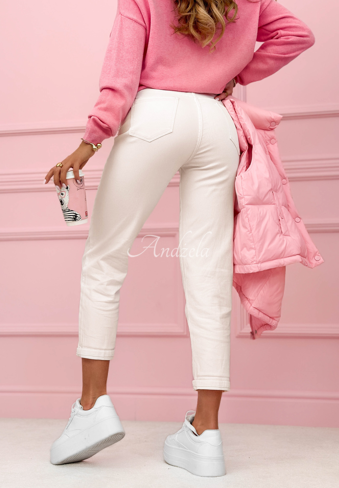 Mom fit pants with belt Little Moments ecru