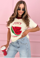 Sweter z naszywką na krótki rękaw Juicy Watermelon ecru