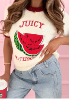 Sweter z naszywką na krótki rękaw Juicy Watermelon ecru