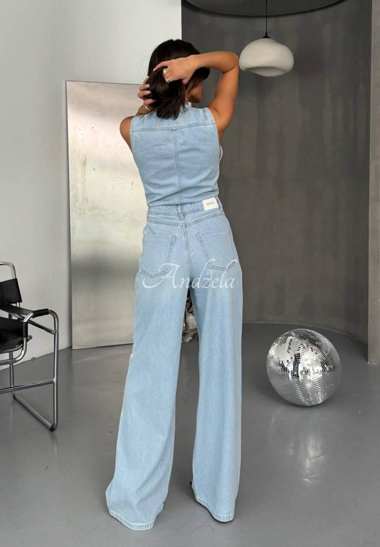 Adriana's long denim jumpsuit, light blue