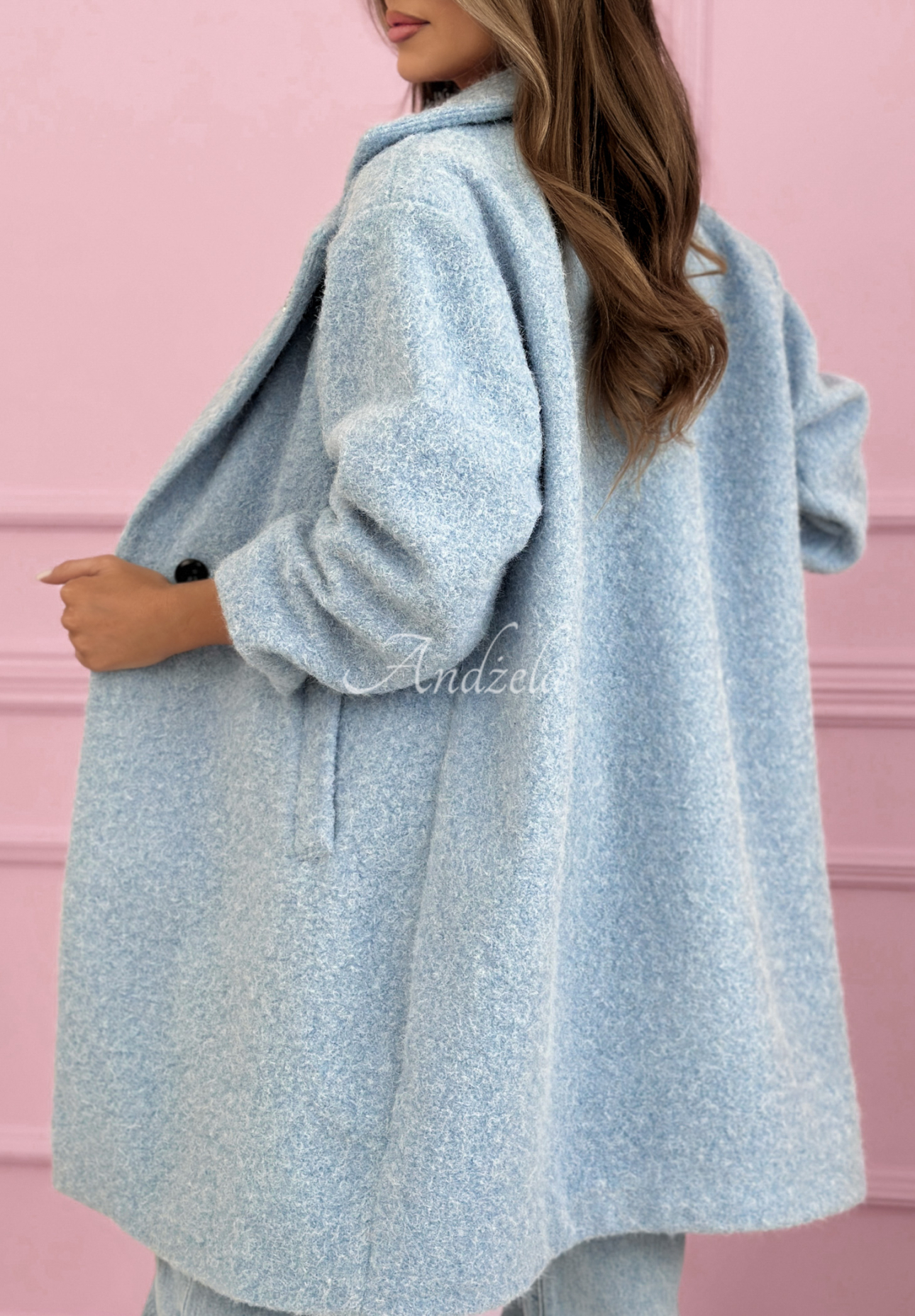 Long sheepskin coat with collar Create The Impossible sky blue