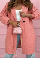 Długi płaszcz kożuszek z kołnierzem Create The Impossible pudrowy róż