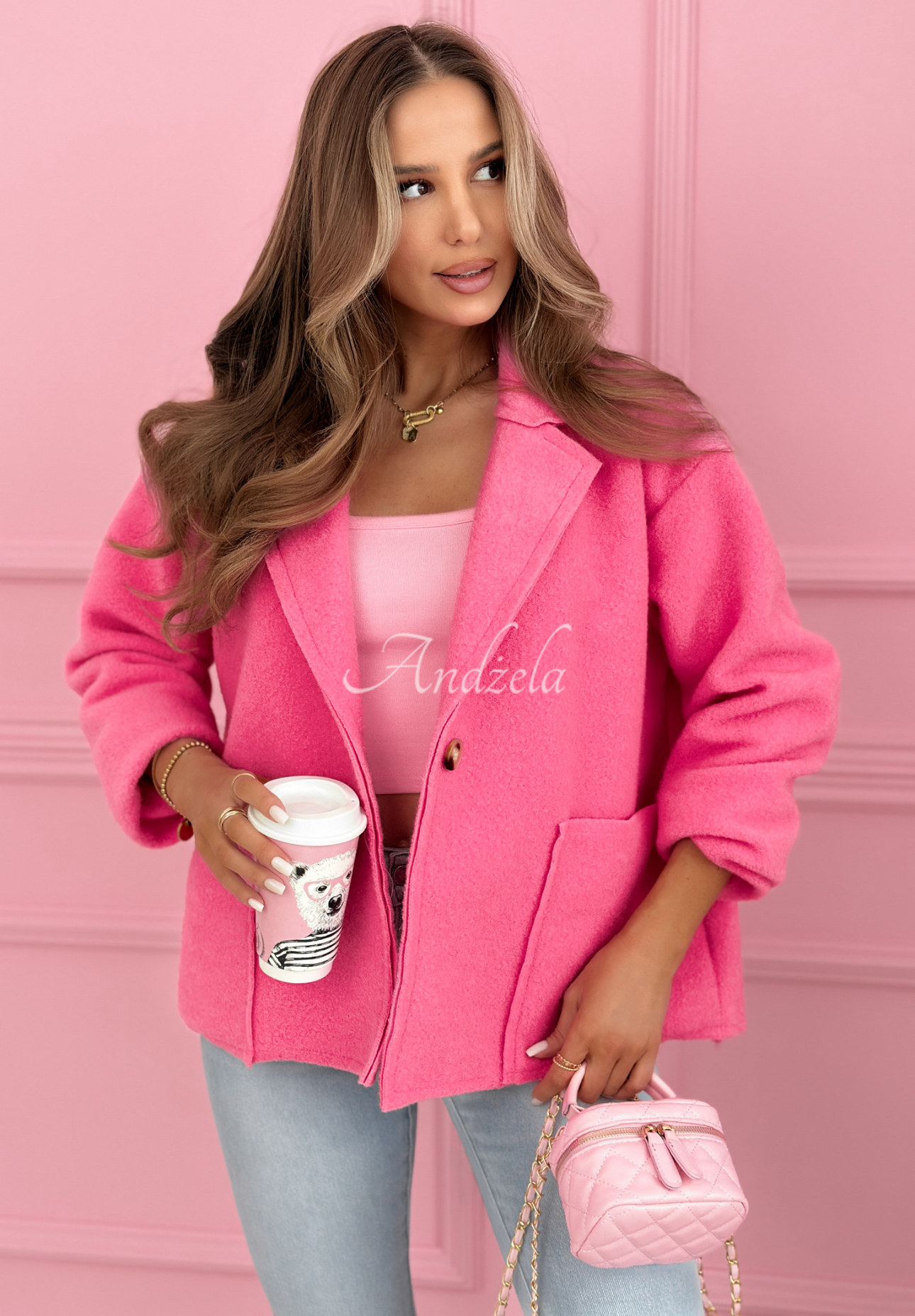 Viscose short coat with pockets Yumi pink