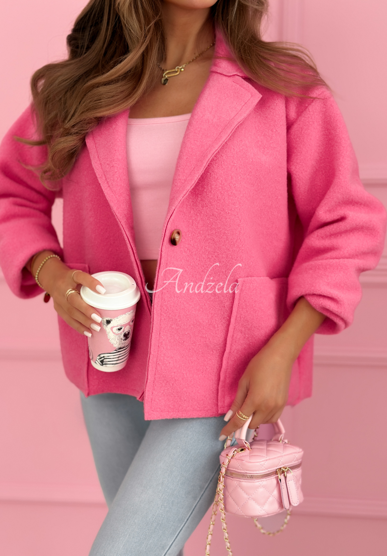 Viscose short coat with pockets Yumi pink