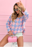 Sweter w romby Matilde błękitno-różowy