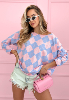 Sweter w romby Matilde błękitno-różowy