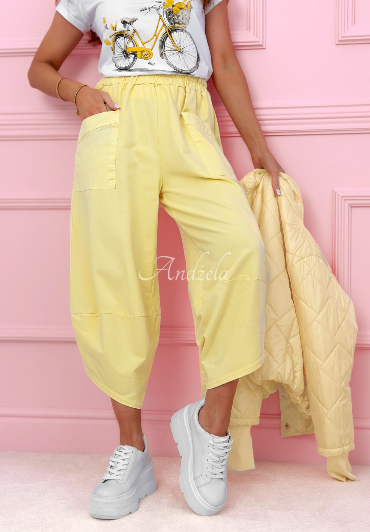 Only Sunny Days yellow cotton balloon pants with pockets