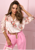 Kwiecista koszula w paski Amaryllis różowa