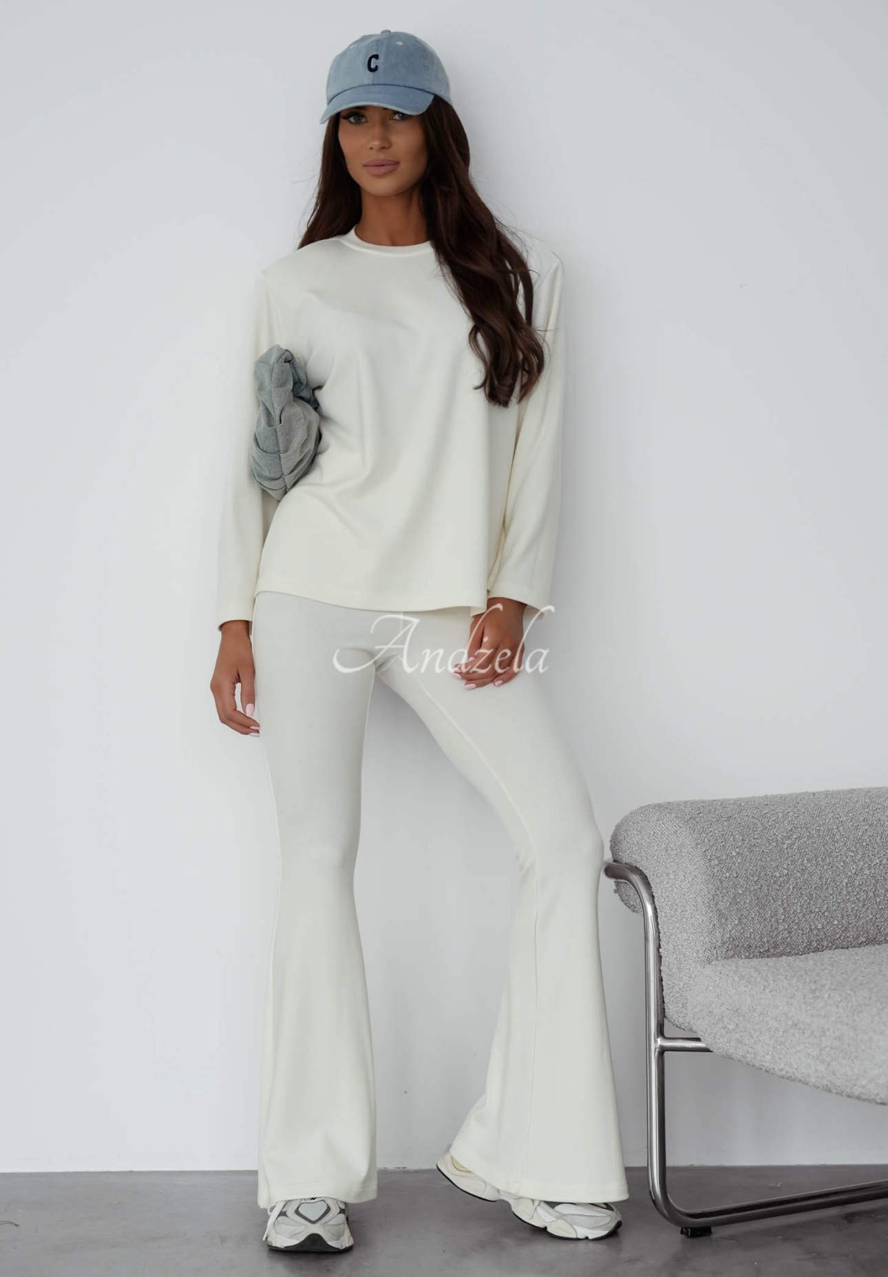 Bawełniana bluzka longsleeve Nicole ecru