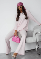 Bawełniany komplet dresowy bluza i spodnie dzwony Nicole ecru